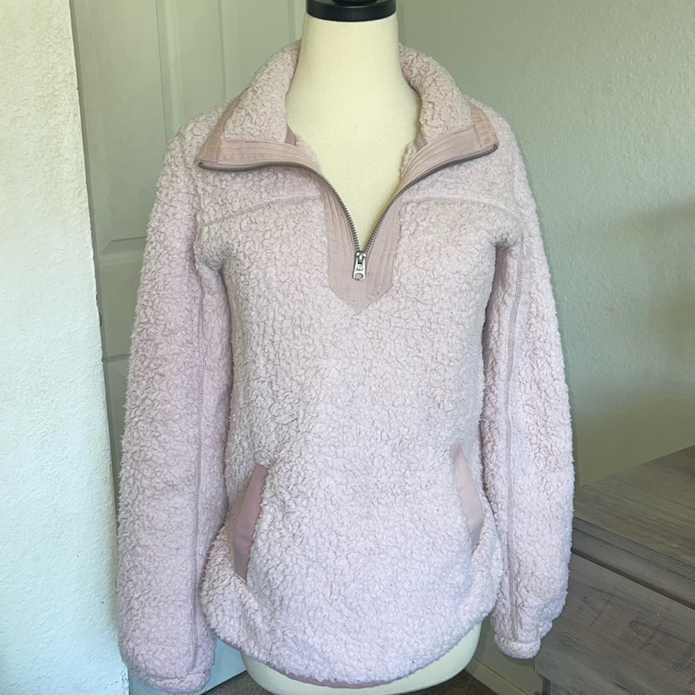 Abercrombie light pink Sherpa half zip